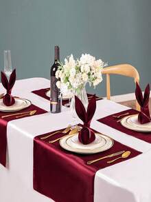 6条/12条酒红色缎面餐巾，派对婚礼装饰丝绸桌布餐垫酒店宴会生日装饰 - 酒紅色 - 查看 6