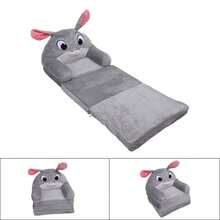 Cute Rabbit Kids Folding Sofa Bed, 3-Layer Soft Cartoon Children Couch With Armrests, Perfect For Bedroom & Playroom - 灰色 - 查看 5