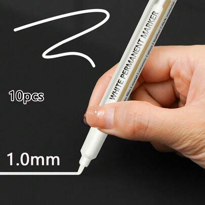 10pcs White Paint Markers, Acrylic Permanent Markers, Suitable For DIY Graffiti, Wood, Glass, Painting, Faux Leather And Ledger Marking, Birthday, Christmas, Halloween, New Year Gifts, Gifts For Friends! Easter Gifts