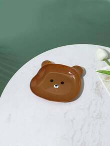 1pc Creative Cartoon Cute Brown Bear Plate, Bone Dish, Home Use Anti-Slip Dinner Plate, Fruit Snack Tray For Kitchen, Dining Room, Afternoon Tea, Dessert, Party, School Events - Brown - View 3