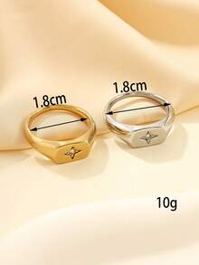 Set de 2 anillos de acero inoxidable de moda minimalista en color dorado y plateado, incrustados con diamante de imitación blancos, adecuados para uso diario o como regalo - Multicolor - Ver 4