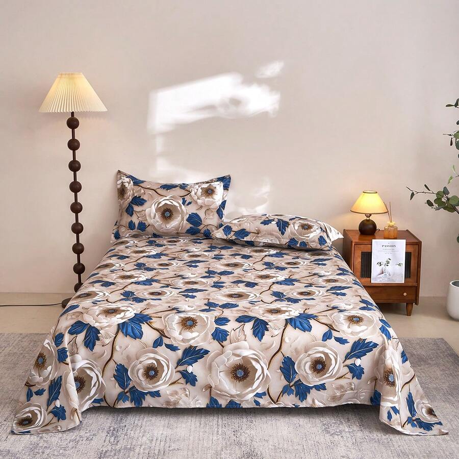 3pcs Floral Print Bedding Set (Excluding Filler, Including Pillowcase) Home Bedding Bed Cover, 100% Polyester Fabric, Washable, Soft And Durable, Suitable For Bedroom Or Guest Room, Modern Minimalist Home Bedding - When Flowers Bloom - View 1