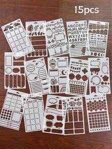 15pcs Hollow Frame Diary Planner Painting Template Sketching Outlining Auxiliary Tools For Paper Template Tracing Materials - Stationery Geometry - View 9