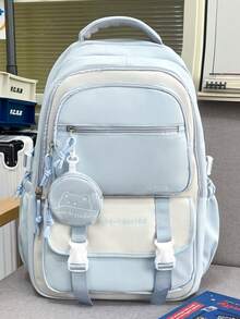 Multi-Compartment Letter Print Nylon Backpack, Fits 15.6" Laptop, Multi-Pocket Lightweight Student Bookbag, Multipurpose Commuter Bag, Large Capacity Travel Bag, Suitable For Students, Middle/High Schoolers, Nurses, Teachers, Business Professionals, For Commuting, Shopping, Dating, Hiking, Workout, Work, Birthday/Holiday Gift - Multicolor - View 10