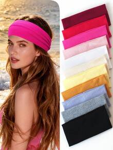 7pcs Women's Solid Color & Striped Casual Headbands, Fashion Hair Accessories Summer Beach Hair Bands,Holiday,Travel,Festival,Birthday - Multicolor - View 11