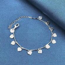 925 Sterling Silver Plated Small Heart Pendant Bracelet, Fashionable Jewelry Gift For Women, Suitable For Engagement, Wedding, Party, Daily Wear, 18+5cm - Silver - View 4