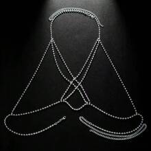 Women's Classic Bra Chain, Rhinestone Encrusted Body Jewelry, Sexy Party Accessory - Silver - View 2
