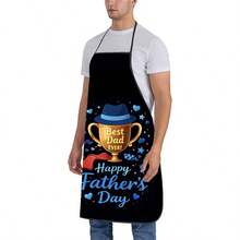 1pc Father's Day Apron With "Happy Father's Day" Text And Blue Hat & Tie Pattern Design, Suitable Gift For Dad Men Cooking, Baking, Grilling - A - View 6