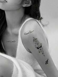 30pcs Creative Temporary Tattoo Stickers, Including Butterfly, Flower, Fox, Dolphin, Jellyfish, Wings, Feather And More Patterns, Suitable For Both Men And Women, Waterproof And Realistic, Can Be Applied To Arms, Face, Fingers, Neck And Any Desired Location. - Black 2 - 查看 8