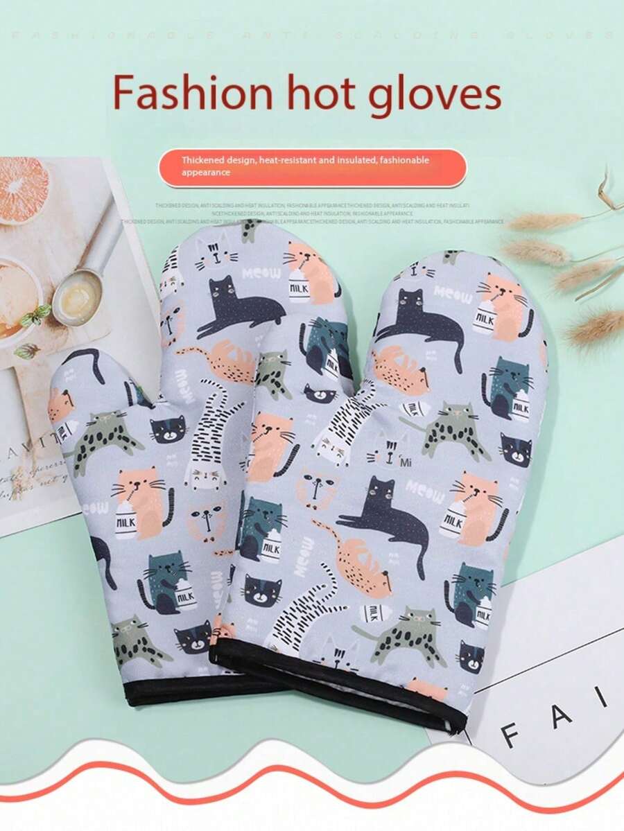 Baking Oven, Microwave Oven, Grill, And Barbecue Heat-Resistant, Insulation, And Heat-Protection Gloves. - Multicolor - View 1