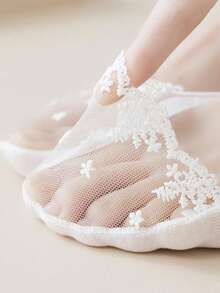 1/5/10 Pairs New Transparent Short Lace Leg Warmers, Sexy Summer Fishnet Sheer Ankle Leg Warmers, Invisible Non-Slip Sock Liners - Multicolor - View 7