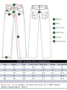 1件男士复古个性双腰设计宽松阔腿牛仔裤，街头风哥特式宽松阔腿牛仔裤（不含腰带和配饰） - 黑色 - 查看 9
