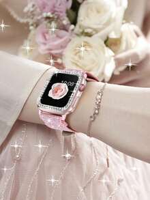 闪亮弹力表带，兼容 38mm 40mm 41mm 42mm 44mm 45mm 46mm 49mm，适合女孩、青少年和儿童。尼龙亮面单圈表带，闪光腕带，兼容 Series 11 10 9 8 7 6 5 4 3 2 1 SE Ultra。 - 1PC - 查看 11