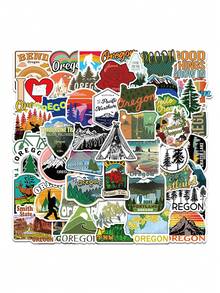 50pcs Cartoon Landscape Stickers, Waterproof Self-Adhesive Decals For Luggage, Water Bottles, Phone Cases, Scenery Landmarks - Multicolor - View 11