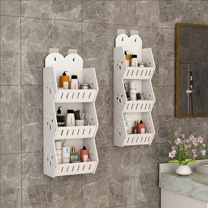 1 Set Wall Mounted Bathroom Storage Rack, Large Capacity Storage Bar For Toiletries, Multi-Tier Storage Shelf No Drilling Installation, Minimalist Modern Design Space Saving, Suitable For Cosmetics, Toothbrush, Toothpaste, Shampoo, Body Wash, Skin Care Products, Applicable To Bathroom, Bedroom, Balcony And Kitchen