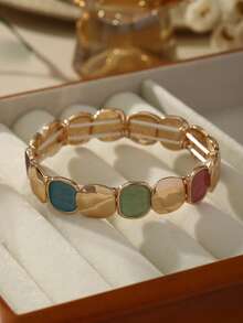 Cring Coco 1 pieza Pulsera de mujer, diseño elástico minimalista geométrico de colores bohemio de moda, adecuado para uso diario, fiestas, festivales, San Valentín, Día de San Patricio, accesorio de joyería regalo - geometría - Ver 10