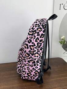 1个豹纹+字母贴布防水尼龙双肩包，大容量，拉链封口，甜美酷炫少女风，休闲通勤背包。 - 彩色 - 查看 8