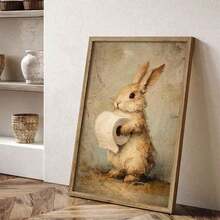 1pc Vintage Rabbit & Toilet Paper Easter Pattern Bathroom Wall Decor - Funny Farmhouse Style Decoration - Printable Rabbit Wall Art, Suitable For Home, Room, Bedroom, Living Room, Bathroom Decor, Wall Art With Frame - A - View 4