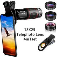 Lensa Telefoto Jarak Jauh 18X untuk Smartphone, Termasuk Lensa Fisheye + Sudut Lebar + Makro, Cocok untuk Berkemah dan Mendaki di Luar Ruangan, Kompatibel dengan Apple, Android, dan Smartphone Lainnya, Perlengkapan Fotografi Kreatif - Kit lensa telefoto ponsel - View 1