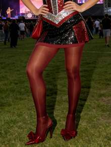 1 đôi quần tất bóng mờ màu đỏ đậm kiểu Y2K, phong cách punk rock gợi cảm, thích hợp mặc hàng ngày, dự tiệc và hẹn hò. - Nhiều màu - Xem 4