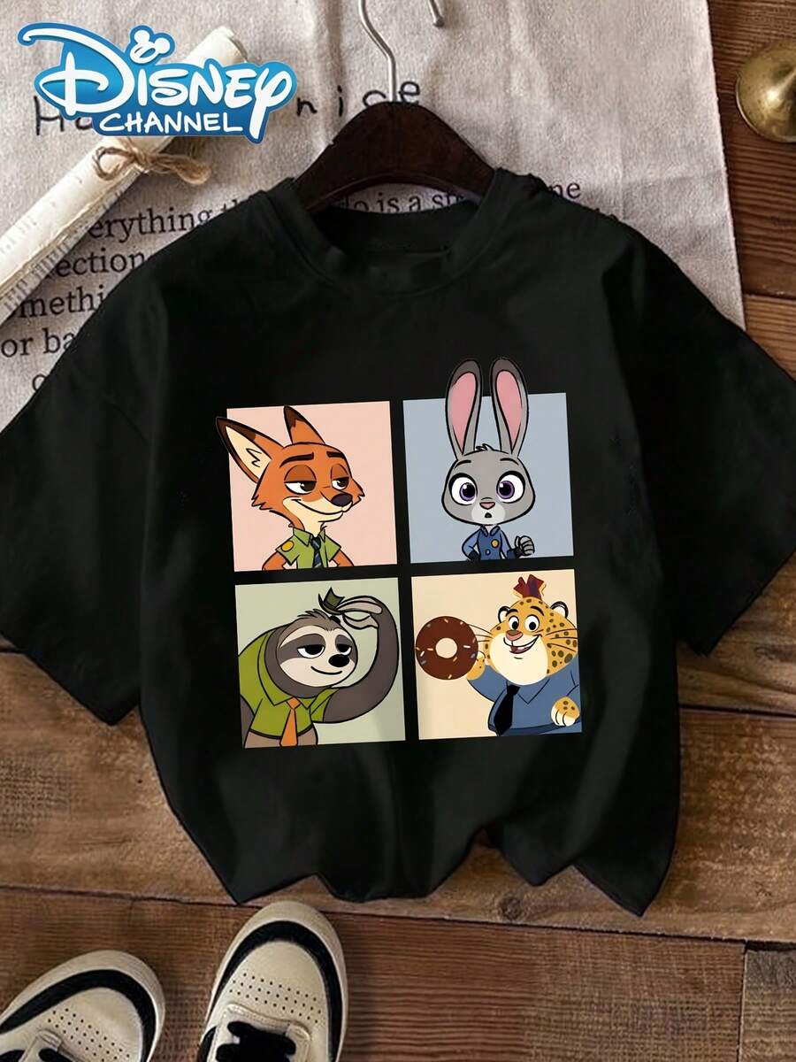 Women' Disney Zootopia Judy & Nick T-Shirt - Short Sleeve Round Neck Casual Tee With Iconic 4-Panel Print, Spring Summer Fall Outfit For & (Official Merchandise) - màu đen - Xem 1
