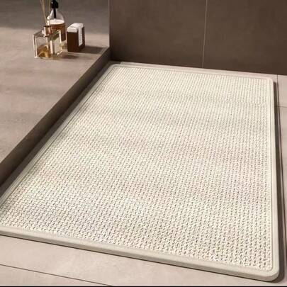 1/3pcs Set Linen-Like Anti-Slip Absorbent Bath Mat, Silica Gel Linen-Look Bath Mat, Retro Pattern Bathroom, U-Shaped Toilet Mat, Washroom Sink Absorbent Foot Mat, High Quality Thick 6.3mm