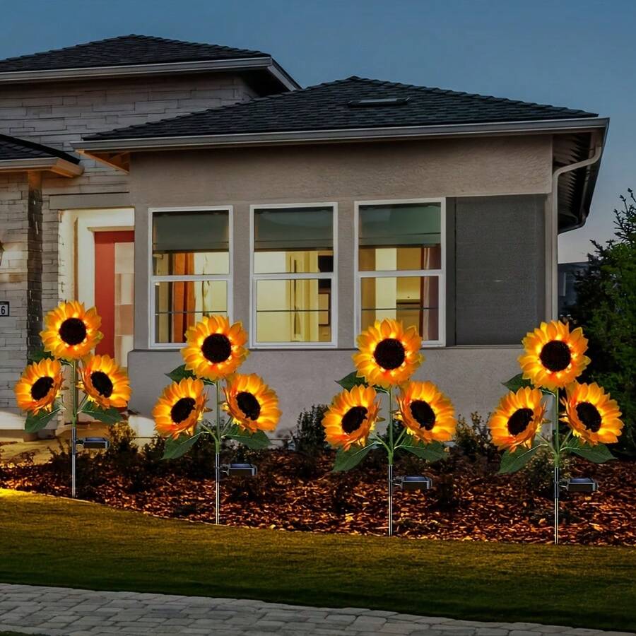 2/4 Pack Solar Sunflower LED Garden Lights - Vibrant Yellow Flower Decoration, Durable ABS Material, Suitable For Labor Day, Mother's Day, Thanksgiving, Christmas, Halloween, Patio, Lawn, Patio, Path, And Garden Decoration, IP65 Waterproof.
