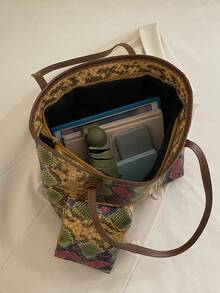 女士大容量手提包，学生/上班通勤单肩手提包 - 黃色 - 查看 9