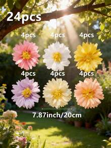 6/9/12/24pcs Daisy Paper Flowers & Pom Poms, Beautiful Daisy Shaped Paper Flowers In Multiple Colors, Suitable For Decorating Birthday Parties, Weddings, Anniversaries, Bachelorette Parties, Valentine's Day Parties, Indoor & Outdoor Decor, Floral Themed Parties - Multicolor - View 14