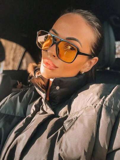 1 pieza Gafas de estilo piloto de doble barra de moda para hombres y mujeres. Accesorios de playa. Disponible en múltiples colores. Adecuado para el uso diario de las mujeres. Adecuado para atuendos casuales y de negocios de otoño e invierno de las mujeres. Un regalo para vacaciones de playa de verano, actividades al aire viajes. Adecuado para vacaciones de playa de verano.