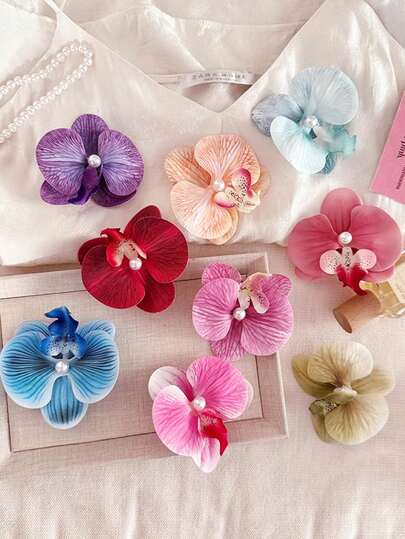 6 件装女士优雅蝴蝶花朵发夹，迷人侧刘海发夹，人造花朵发饰，适合旅行和摄影