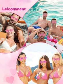 12副心形无框糖果色趣味眼镜，适合泳池派对、沙滩派对、夏季派对、生日派对、嘉年华和其他娱乐活动或作为派对礼物（粉色） - 粉色 - 查看 7