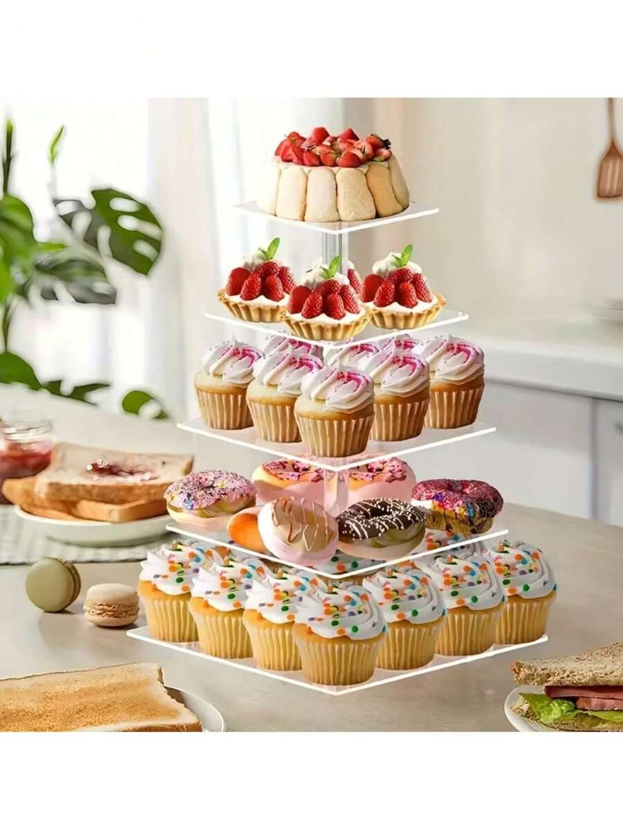 Multi-Tier Acrylic Cake Display Stand, Dessert Food Holder For Wedding, Birthday Party - Clear - View 1