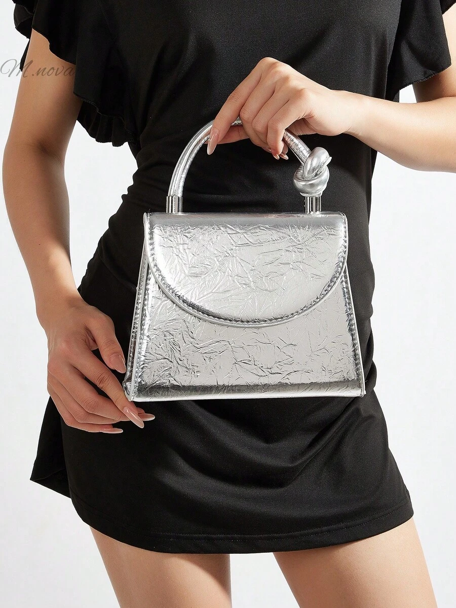 Fashion Solid Color Mirrored Handbag Evening Bag, Charming And Elegant Women's Business Bag, Suitable For Party Girls, College Students, Brides, Match With Party Dresses, Wedding Dresses, Evening Dresses, Tight Skirts, Very Suitable For Weddings, Gatherings, Banquets, Parties, Dances, Best Gifts For Women(Random Pattern) - Silver - View 1