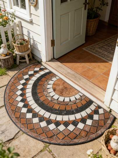1pc Vintage Half-Circle Roman Pattern Doormat, Entryway Rug For Home Hallway Porch, Washable Outdoor Indoor Carpet, Decor Accessory