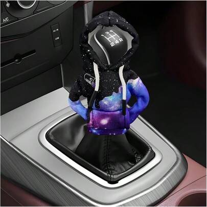 Car Shift Knob Hoodie Cover, Funny Gear Shift Knob Cover Fashionable Mini Sweater, Creative Winter Warm Gear Shifter Decor For Most Vehicles, Interior Car Accessories (Starry Sky)
