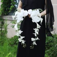 1pc Bohemian Style Elegant Simple & Generous Orchid Waterfall Bridal Bouquet, Engagement Registration Photography Handheld Flower Bunch, Suitable For Wedding And Studio Photography - Multicolor - View 2