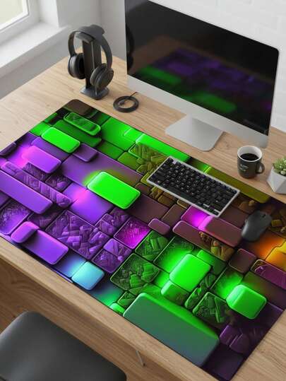 Alfombrilla de ratón de gran tamaño, superficie de tela suave y antideslizante a prueba de agua, con patrón de cubo brillante púrpura y verde, adecuada como almohadilla para teclado, tapete de escritorio o soporte para libros para gamers, oficina y dormitorio, compatible con ratón y trackball