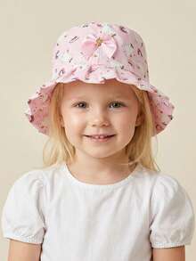 1顶儿童夏季遮阳帽，适合1-3岁幼儿，蝴蝶结装饰荷叶边渔夫帽，春夏季节适用 - 彩色 - 查看 6