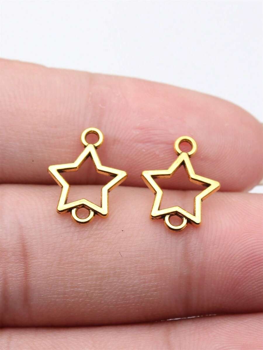 40个15x12毫米空心星形连接吊坠，适用于DIY手链制作、项链制作、珠宝制作、手工工艺品配件 - Antique Gold Plated - 查看 1