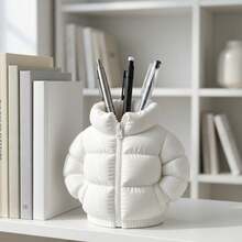 Puffer Jacket Pen Holder, Zipper Hoodie Pencil Cup Desk Organizer, Novelty Jacket-Shaped Desktop Decor For Office Home (Black/White) - 1pc - View 5