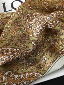 1pc Women's Elegant Paisley Print Scarf, 70*70cm Satin Bandana Headscarf Shawl, Bohemian Style Suitable For Everyday Wear - Green - View 5