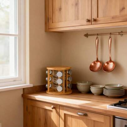 Organizador giratório de bambu para potes de tempero / Conjunto para 9/12 potes de tempero / Suporte para temperos de bancada / Suporte de armazenamento de temperos de grande capacidade