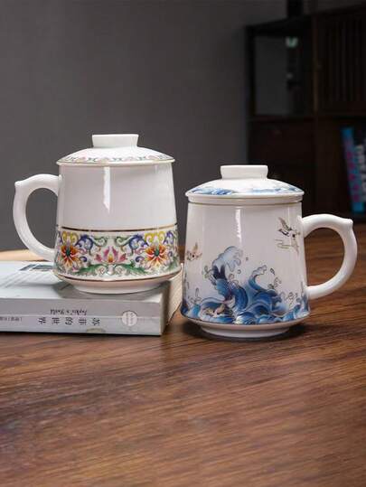 1pc Ceramic Cup, High Whiteness Porcelain Tea Separation Cup, Personal Cup, Water Cup, Mug