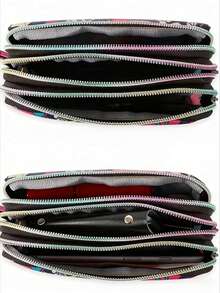 1个新款盛开花朵吉祥妈妈钱包，可装现金、手机、口红、硬币（花朵图案随机）女士钱包手拿包车钥匙可爱复古钱包 - 黑色 - 查看 5