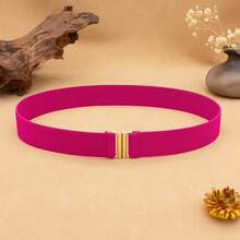 1条女士简约弹力腰带，金色搭扣黑色弹力腰带，适合搭配连衣裙、衬衫和外套，优雅日常穿着 - A - 查看 9