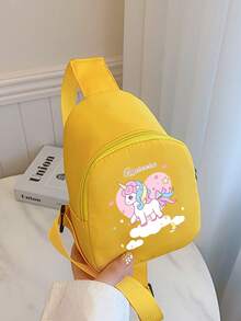1pc Cute Pony Print Shoulder Bag, Zipper Closure, Casual Crossbody Chest Bag, Suitable For Teens, All Seasons Daily Use - A - View 5