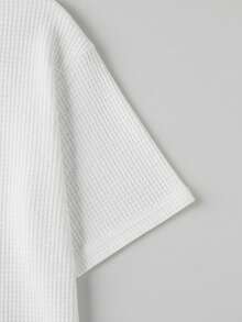 1 chiếc áo thun ngắn tay cổ tròn họa tiết waffle cho bé gái, trang phục mùa hè đa năng. - trắng - Xem 3