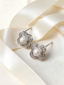 1 Pair Fashionable & Elegant Faux Pearl Flower Stud Earrings, Suitable For Daily Wear, Parties And Events - Earring - View 10