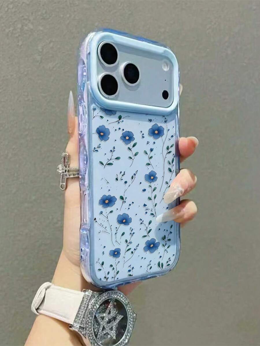 Funda de teléfono transparente con flores, funda de teléfono con estilo de jardín primaveral de flores azules, funda de teléfono con flores azules curativas compatible con iPhone - Azul - Ver 1